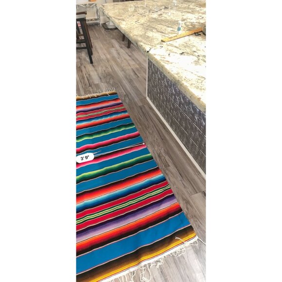 VTG Rainbow Saltillo Serape Hand Woven Wool Mexican Blanket Fringe wheelchair - Picture 5 of 10